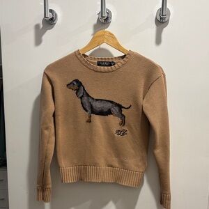 Ralph Lauren Tan Crewneck Sweater with Dachshund Intarsia